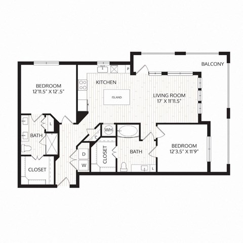 Floor plan for 2 beds, 2 baths, 1180 sqft